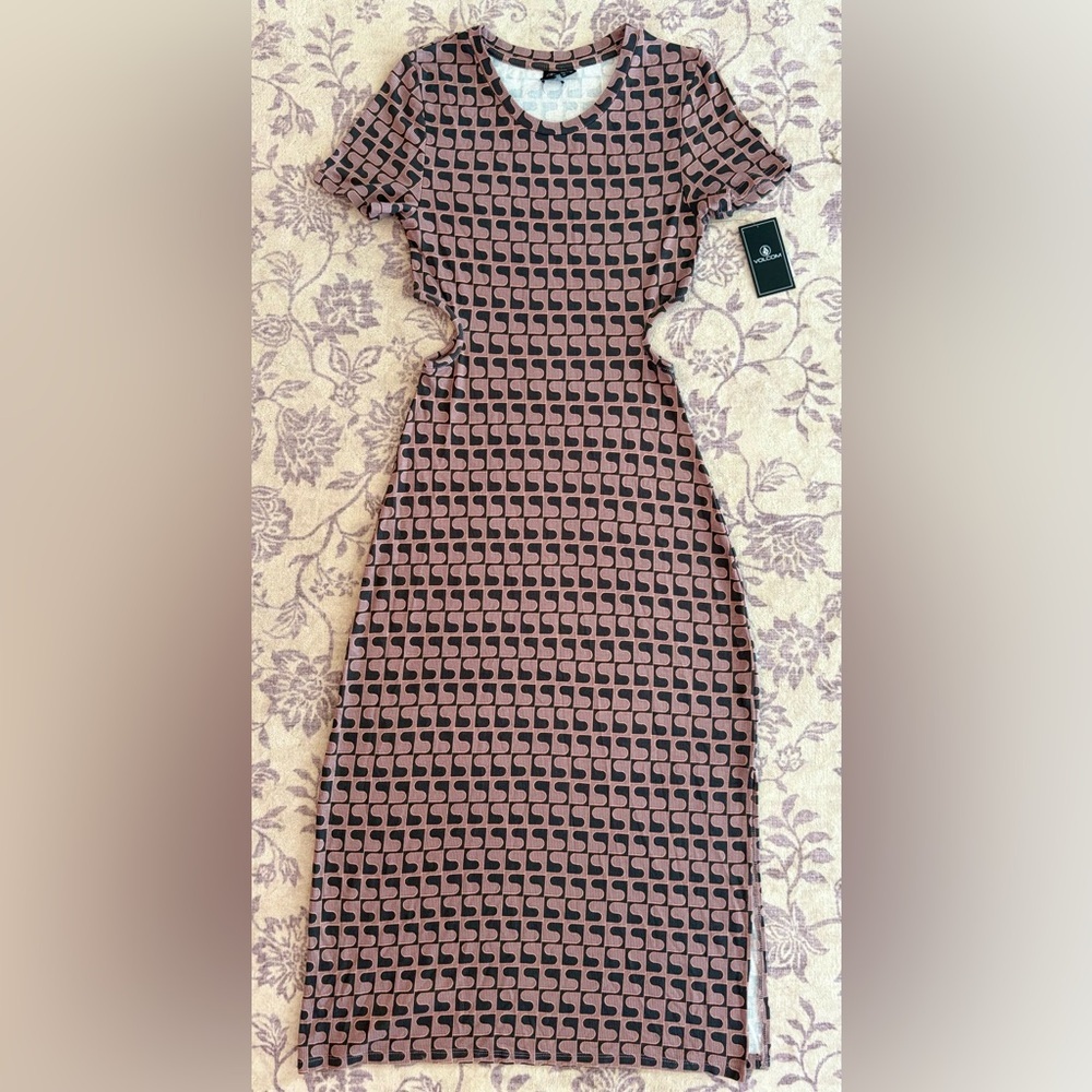 NWT Volcom Geometric Cut Out Midi Disco Rodeo Dress Purple and Black Size S - Picture 3 of 7